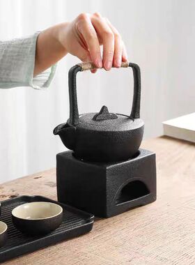 黑陶提梁壶温茶器蜡烛炉陶瓷茶壶复古煮茶器加热保温泡茶壶