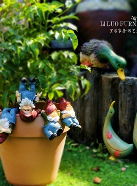 仿真动物精灵挂件花园装饰 庭院摆件工艺品花盆造景六个小矮人