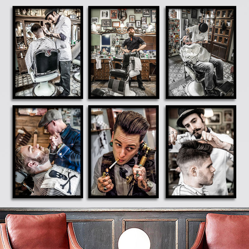 2021新款复古男士油头发型理发店装饰画美发店壁画发廊海报挂画框,家居饰品,现代装饰画,淘宝优惠券,粉丝福利购,淘宝优惠卷