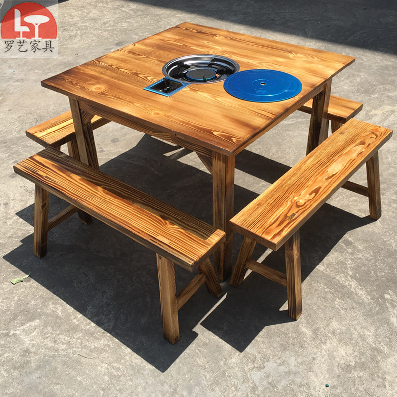 碳化实木桌子四方桌正方桌火锅桌椅小吃店烧烤桌大排档农家乐方桌,商业/办公家具,火锅桌,淘宝优惠券,粉丝福利购,淘宝优惠卷