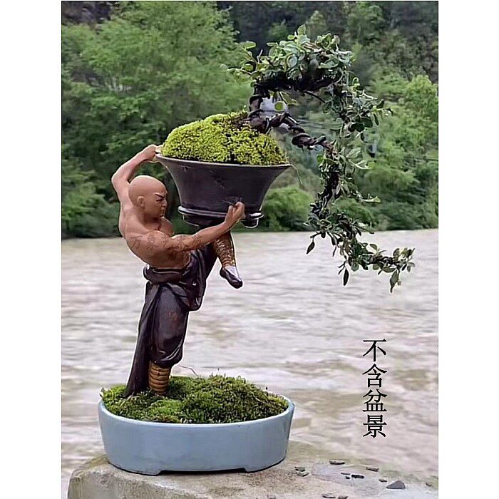 中华武术功夫陶瓷人物摆件 假山园林盆景公仔花盆落观赏地装饰品