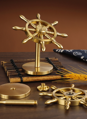 一帆风顺铜船舵摆件装饰品工艺品掌舵解压方向盘旋转