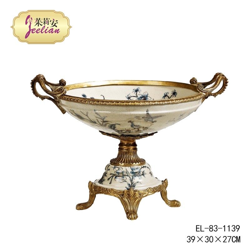 茱莉安法式复古陶瓷镶铜桌面高脚果盘欧式艺术彩绘装饰品摆件,家居饰品,装饰摆件,淘宝优惠券,粉丝福利购,淘宝优惠卷