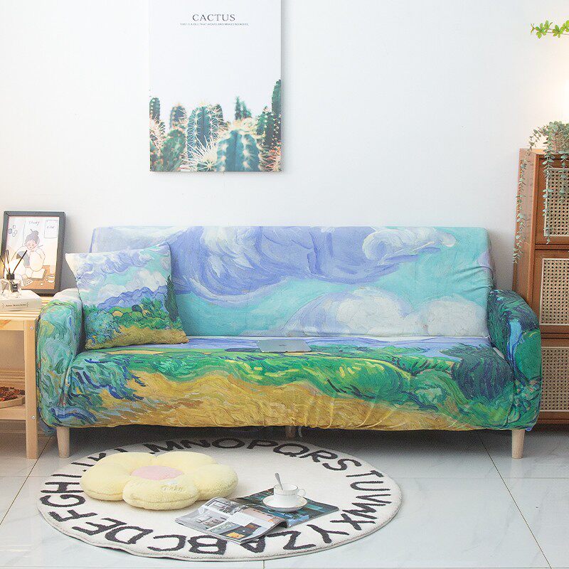 梵高油画风景沙发套全包艺术插画盖布垫耐脏百搭四季通用防滑防尘