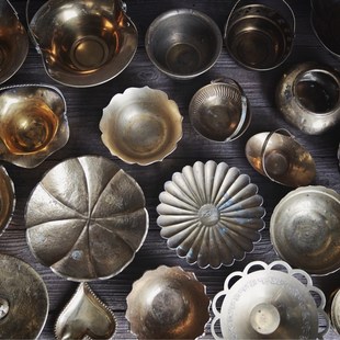 高脚铜器B 西洋古董美食静物摄影复古旧物黄铜摆件【二店道具铺】