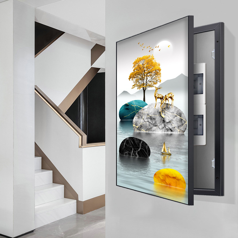 电表箱装饰画竖款走廊玄关过道免打孔新款大尺寸电闸遮挡晶瓷挂画