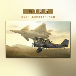 与子同行航空战斗机军迷爱好者客厅背景墙书房有框装饰画画芯定制