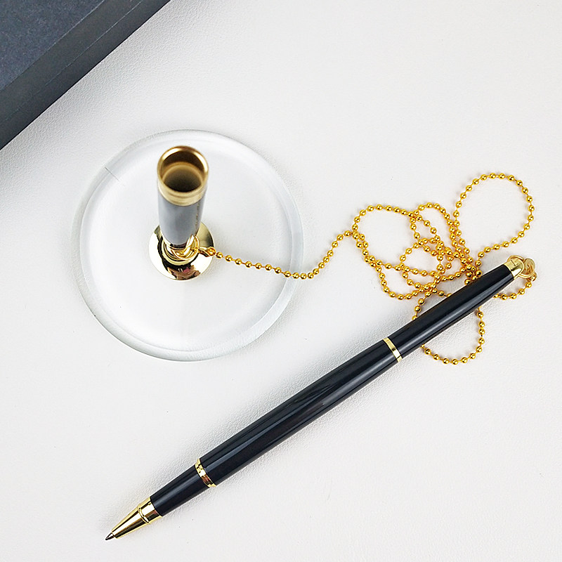 金属台笔办公黑色签字水笔高档水晶底座创意柜台中性笔定制LOGO