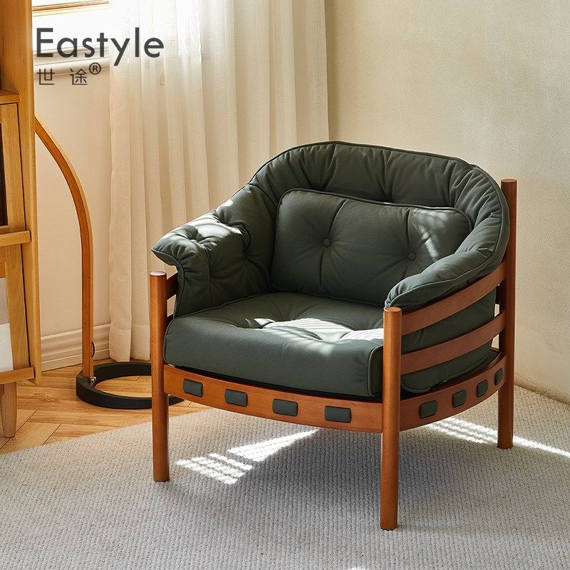 侘寂风实木设计师单人沙发椅家用客厅阳台复古休闲椅布艺懒人沙发,住宅家具,沙发椅,淘宝优惠券,粉丝福利购,淘宝优惠卷