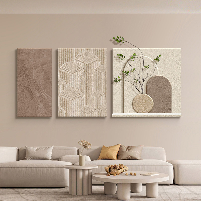 砂岩装饰画客厅沙发背景墙三联画立体肌理画侘寂风高级感挂画壁画,家居饰品,现代装饰画,淘宝优惠券,粉丝福利购,淘宝优惠卷