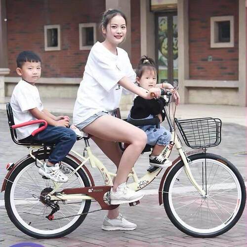 亲子母子车双人前后置护栏女上班接送小孩自行车变速可载安全单车