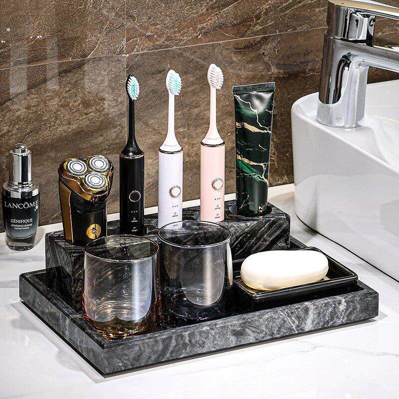 意大利轻奢牙刷置物架高级感大理石纹牙具座化妆室洗漱台收纳套装