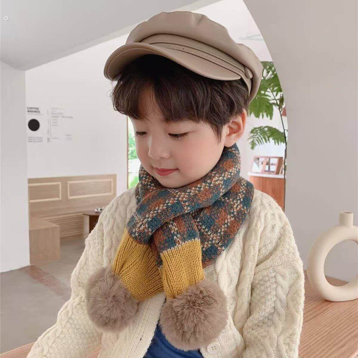 儿童围巾秋冬女童围脖2025新款宝宝脖套交叉针织毛线男童护颈冬季