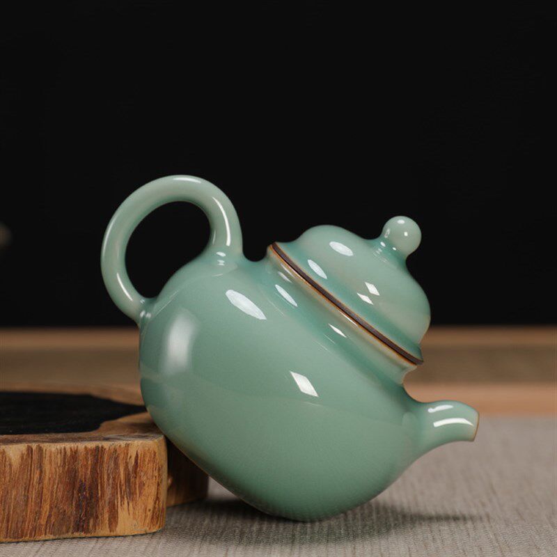 黄长伟手工弟窑粉青茶壶青瓷功夫茶具陶瓷泡茶器小号单壶球孔过滤
