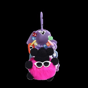 YUYI粉小煤球怪兽公仔挂件钥匙扣书包包挂件防丢手机挂链毛绒可爱