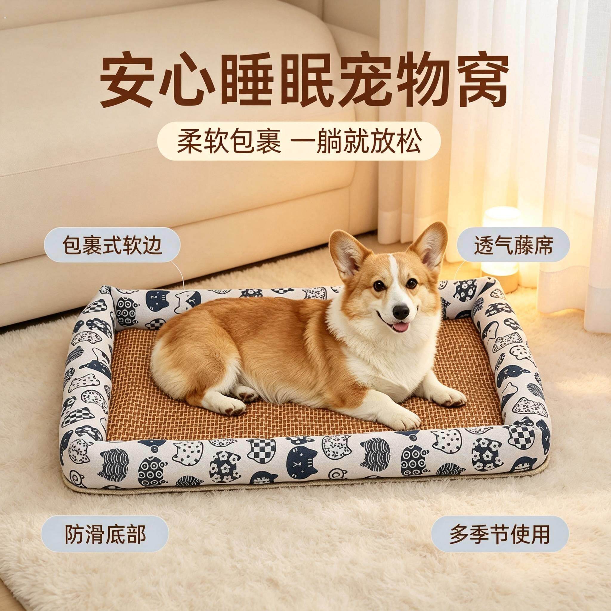 夏季凉垫猫窝狗窝凉席窝狗垫子泰迪窝降温大狗凉垫猫垫子宠物窝垫