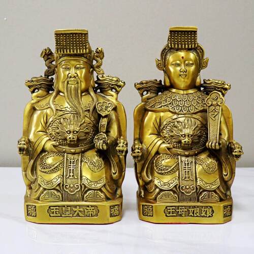 纯铜黄铜玉皇大帝王母娘娘神像摆件家居铜像坐像玉帝王母
