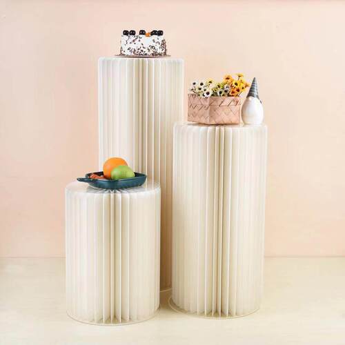 圆柱展台婚庆甜品中岛展示台风琴纸罗马柱陈列架折叠落地流水展柜