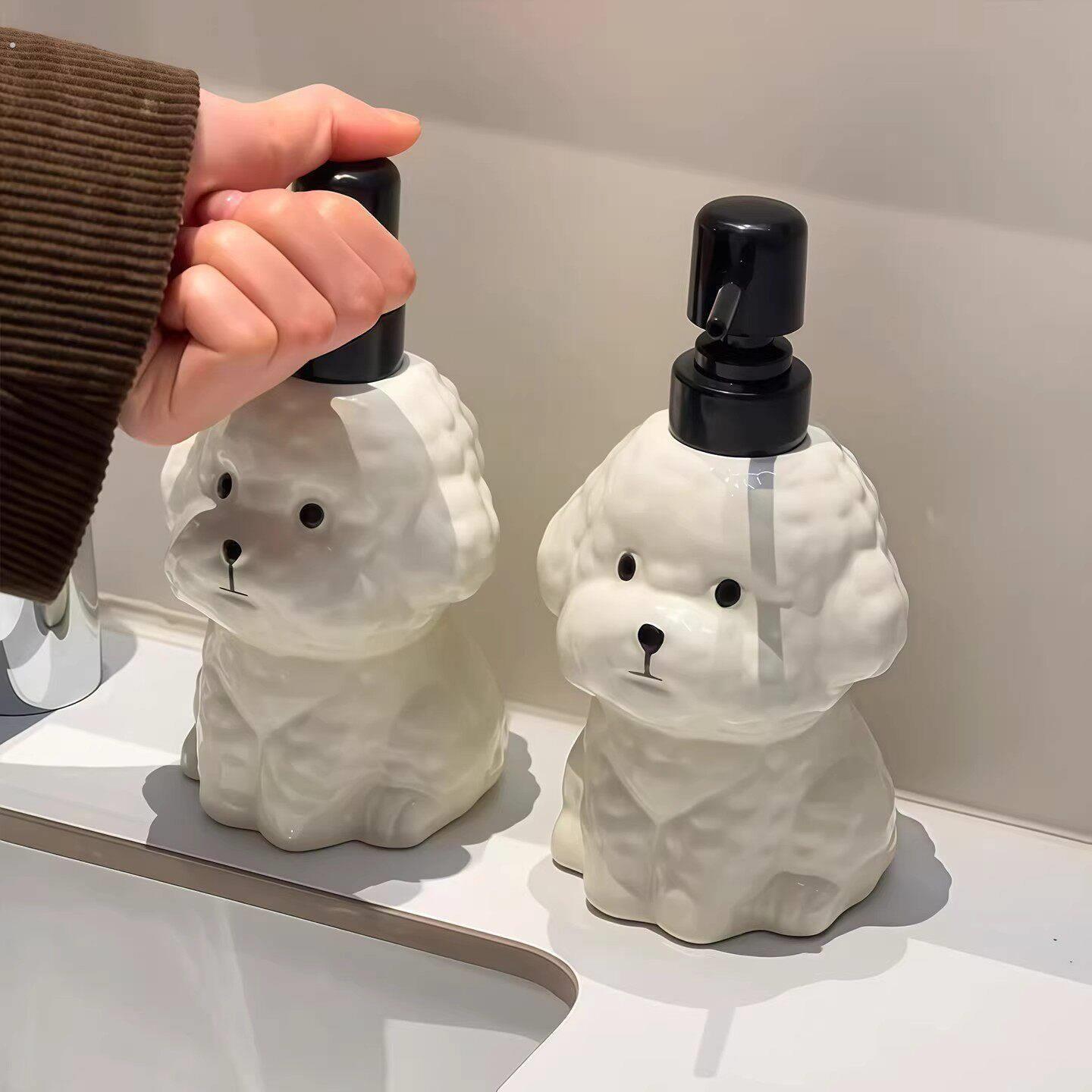 泰迪小狗分装瓶创意陶瓷家用洗手液瓶按压式洗衣液洗洁精分装神器