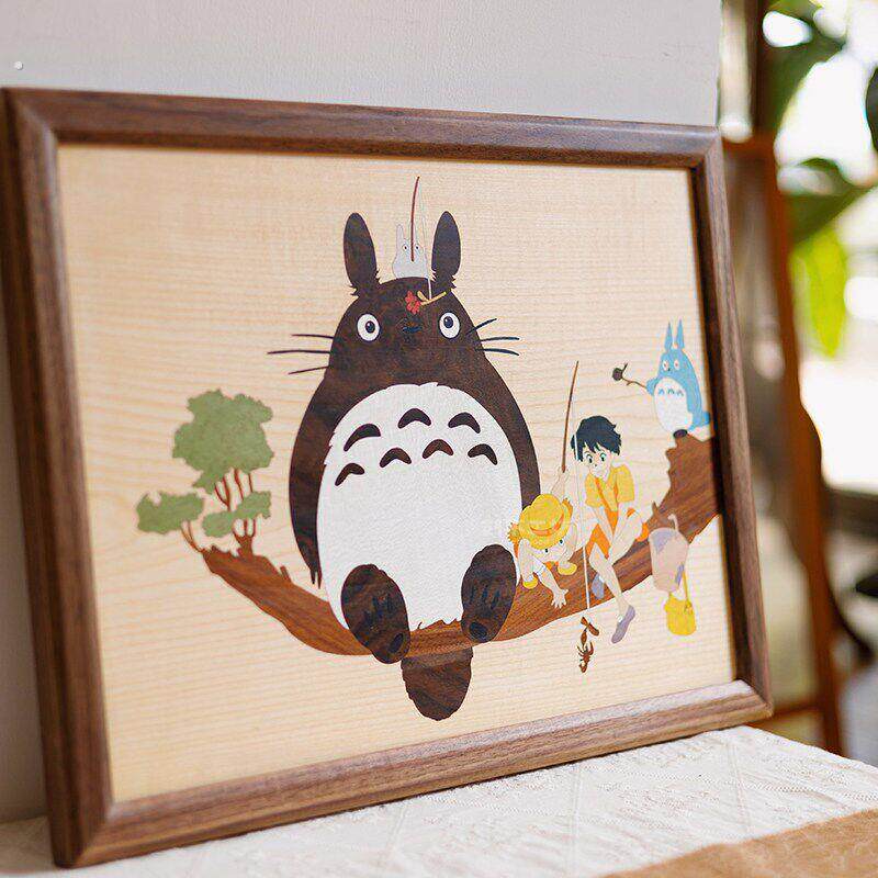 龙猫挂画/实木装饰挂画原木风客厅书房茶室摆件乔迁创意生日礼物