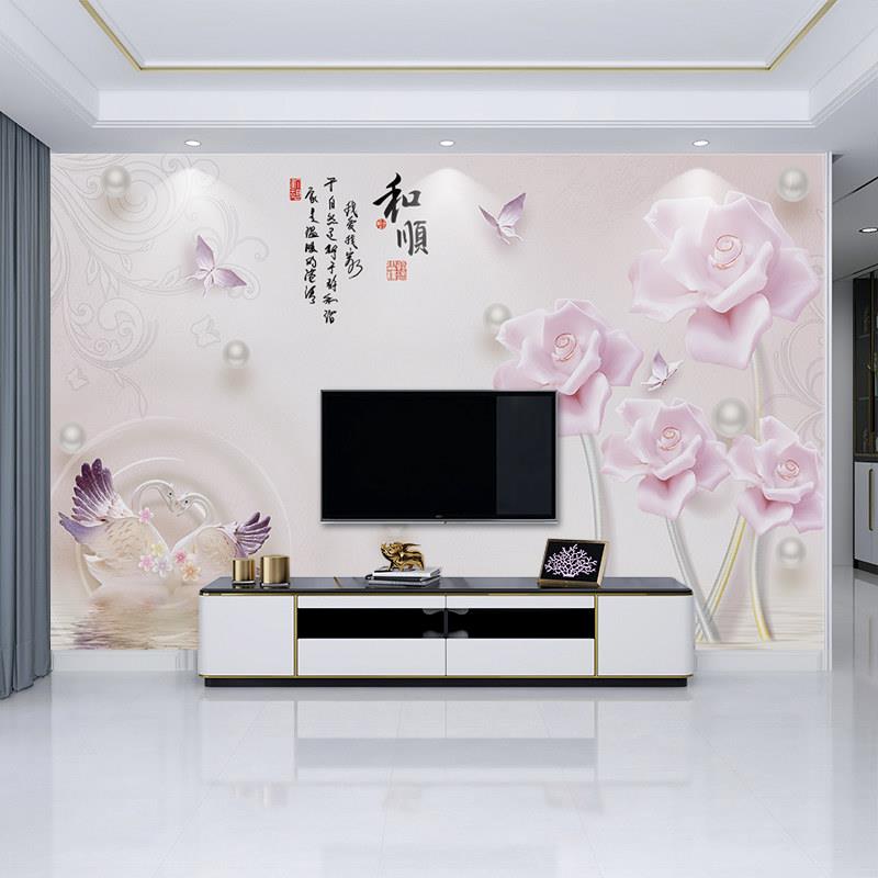 电视背景墙壁画客厅家和新中式影视墙布简约现代电视墙3D立体壁纸