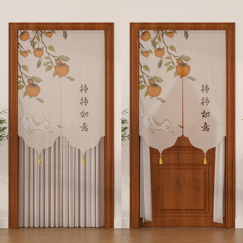 新中式荷花门帘夏季室内门帘遮挡帘遮丑帘半透双层帘子穿杆魔厂家
