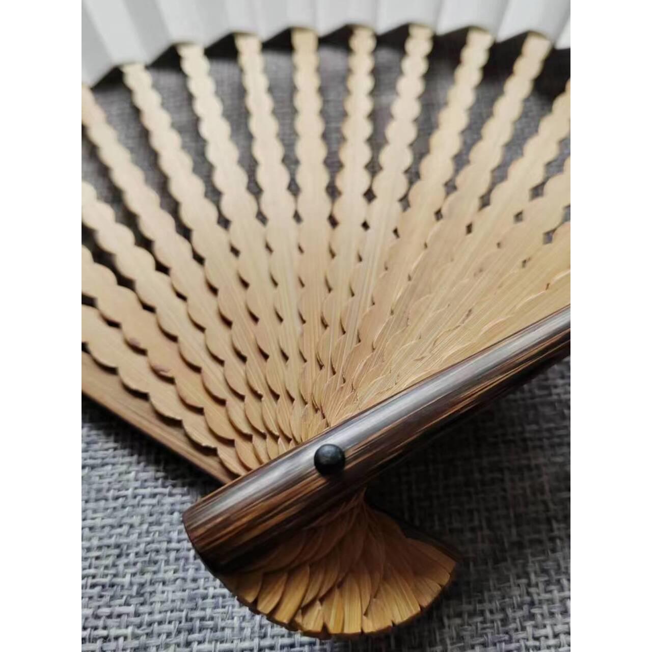95寸棕竹龙鳞纹折扇玉竹翻轮扇骨文玩扇子覆古中国风礼品收藏扇