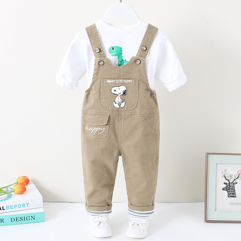 儿童背带裤春秋双层男童开档婴儿女宝宝婴幼儿男小童裤子秋装洋气