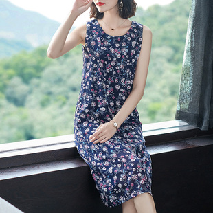 裙子碎花吊带连衣裙 无袖 雪纺背心裙女夏中长款 宽松打底裙2021新款