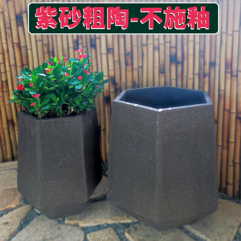 特大号口径紫砂陶土花钵花盆园林景观老式透气仿古陶器做旧粗陶罐