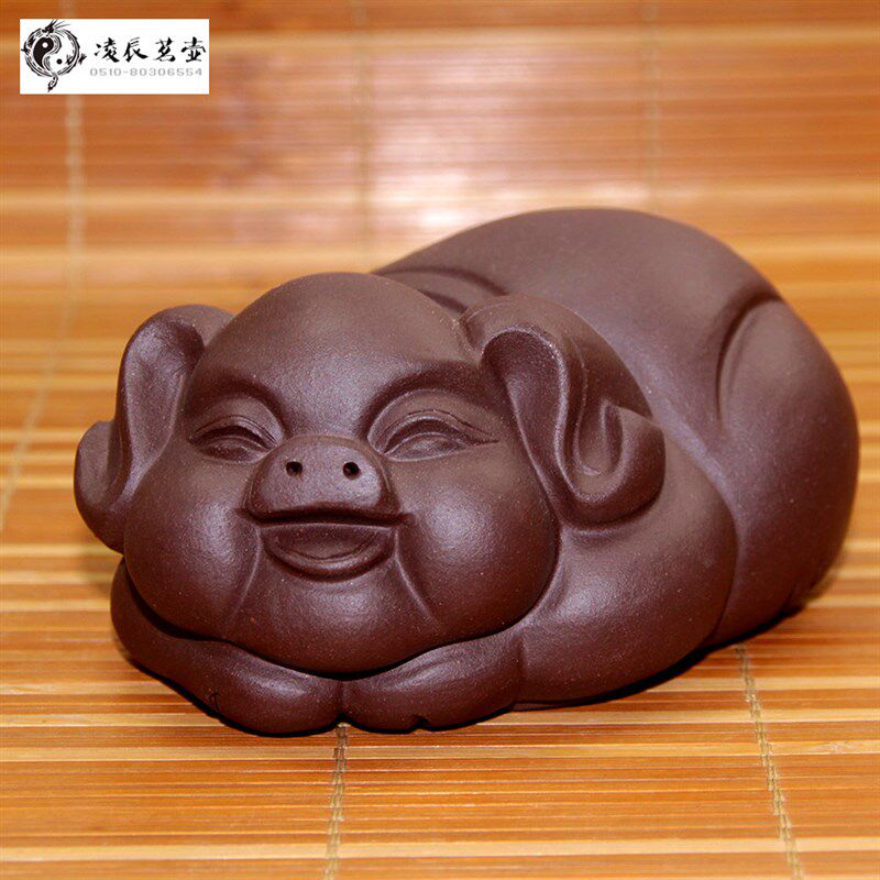 大福猪宜兴紫砂茶宠纯手工工艺品大雕塑精品猪生肖茶玩茶盘小摆件