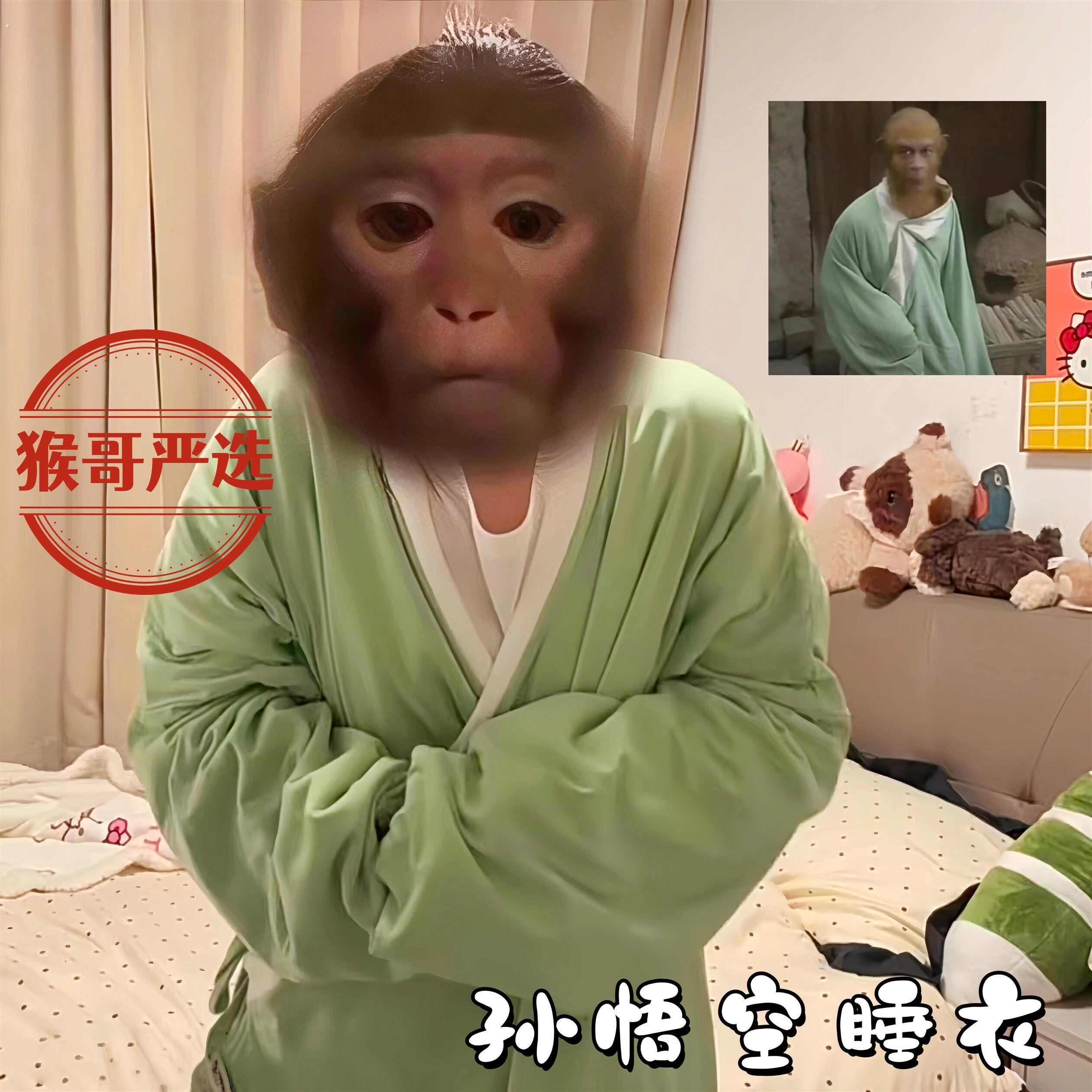 孙悟空睡衣猴哥同款道袍齐天吗喽睡袍搞怪绿色长衫搞笑抽象家居服