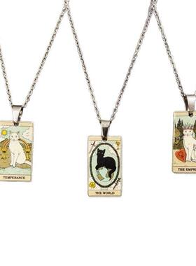 热销欧美覆古塔罗牌不锈钢吊坠 太阳星星月亮图案项炼送人小礼品