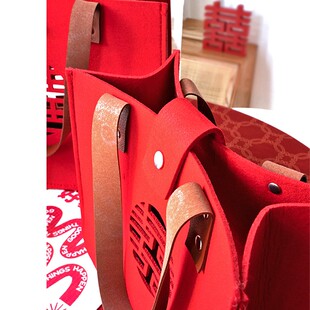 结婚装红包用喜字婚礼新娘婚包毛毡手提袋子伴娘伴手礼喜糖礼品袋