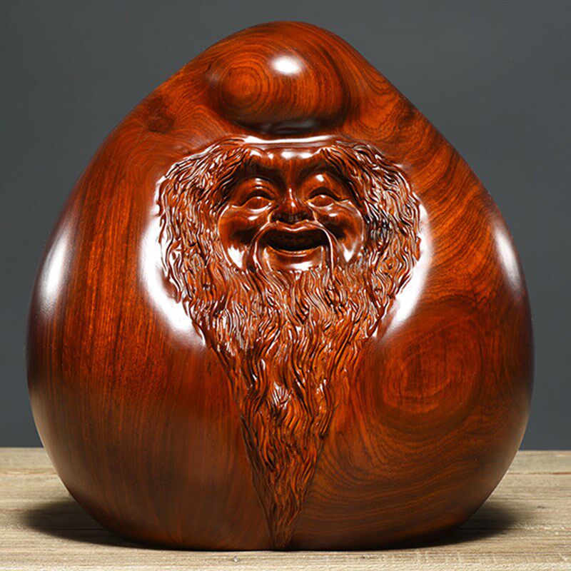 知府花梨木雕寿桃寿星公摆件家居客厅装饰长辈生日寿辰送礼工艺品