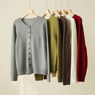 女装 A类30羊毛女士开衫 春秋款 圆领保暖外套上衣 针织毛衣