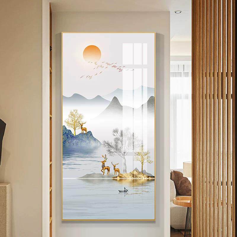 山水晶瓷大气北欧风装饰画走廊过道墙壁画轻奢单幅画入户玄关挂画