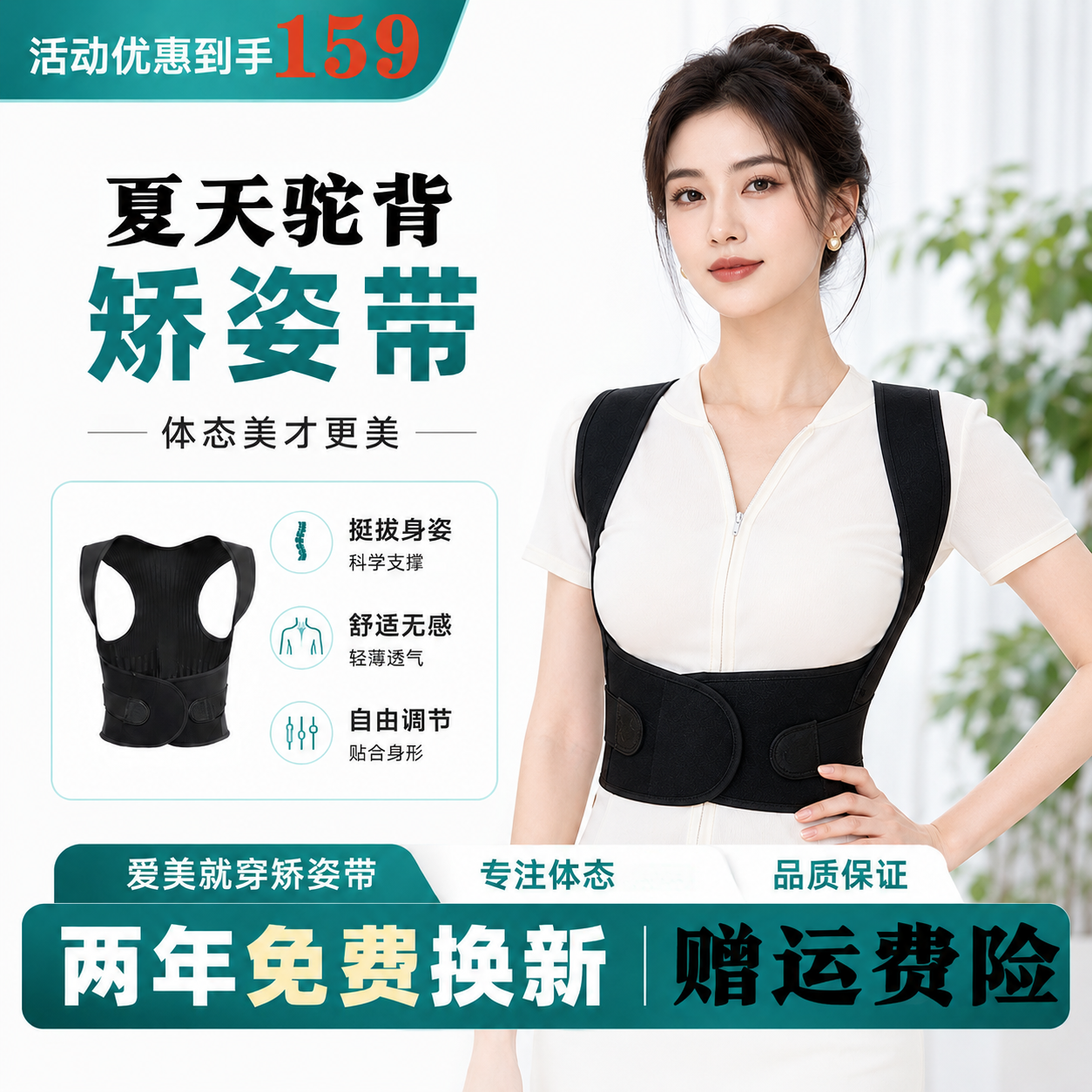 白鹿同款成人矫正带男女士青少年驼背矫正器背部矫正神器儿童体态