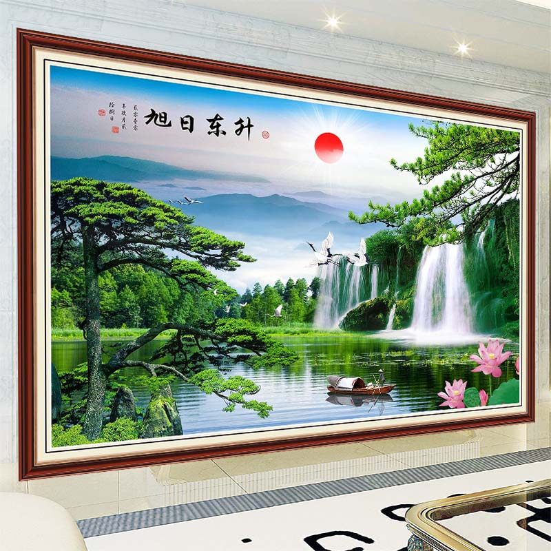 自粘装饰画墙贴画中式山水风景画壁纸客厅沙发电视背景墙壁画贴纸