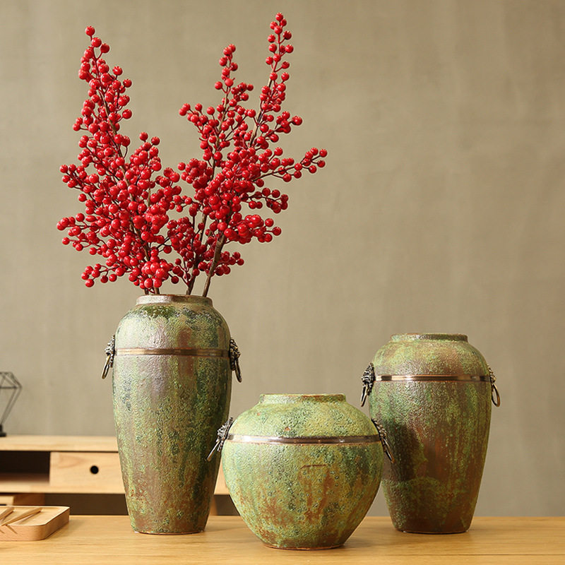 中式仿古粗陶花瓶复古土陶艺术摆件干花陶罐罐子陶瓷花器瓶仿真花,家居饰品,花瓶,淘宝优惠券,粉丝福利购,淘宝优惠卷
