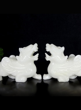 天汉白玉貔貅摆件动物一对客厅办公室桌面装饰玉石飞天皮丘摆件