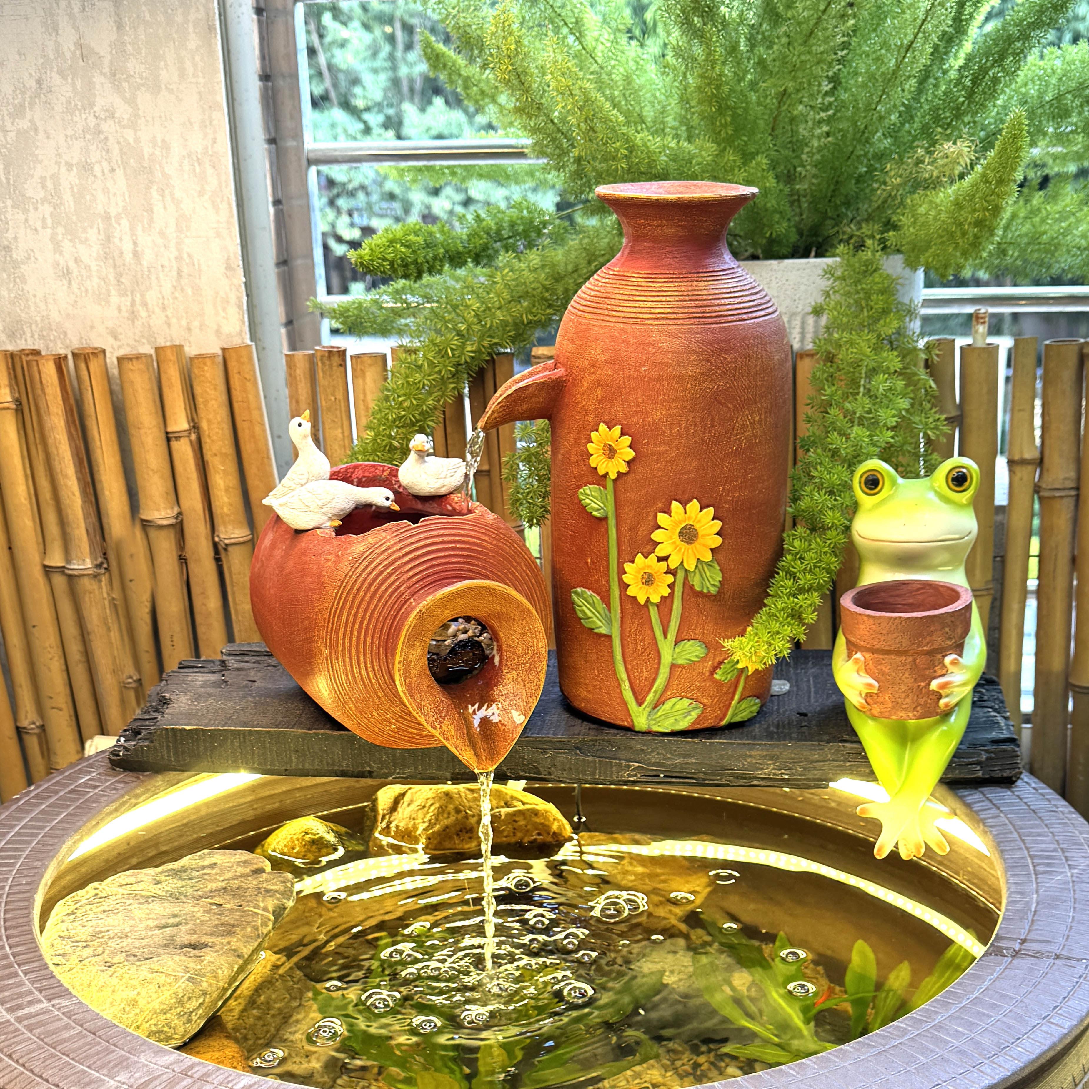 微景观流水盆瀑布流水水循环过滤打氧古法养鱼生态缸庭院水培植物