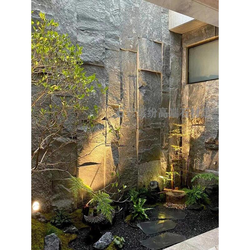 景观庭院芝麻黑原石黄锈石园林异形背景墙石皮芝麻白毛石自然面
