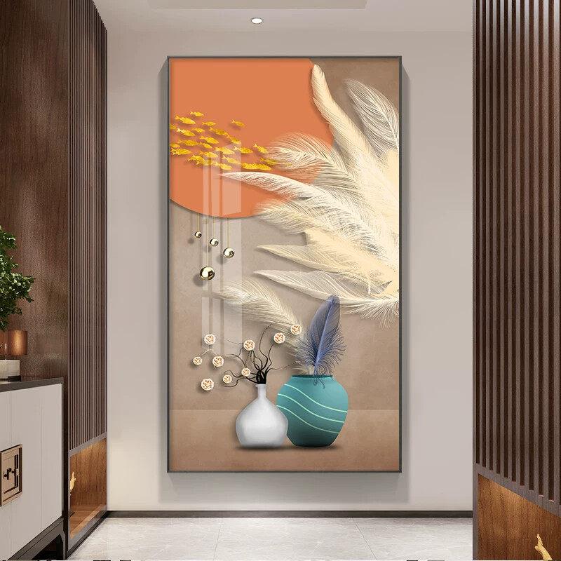 玄关装饰画竖版客厅轻奢进门走廊现代简约壁画玄幻过道背景墙挂画