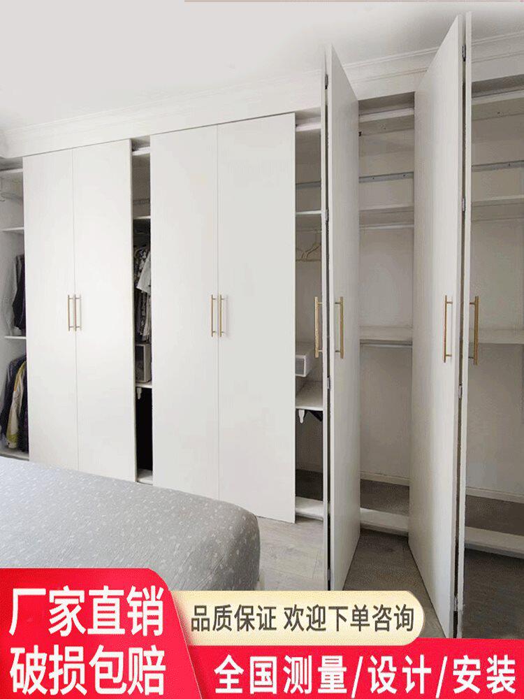 实木无下轨折叠衣柜门自装图片
