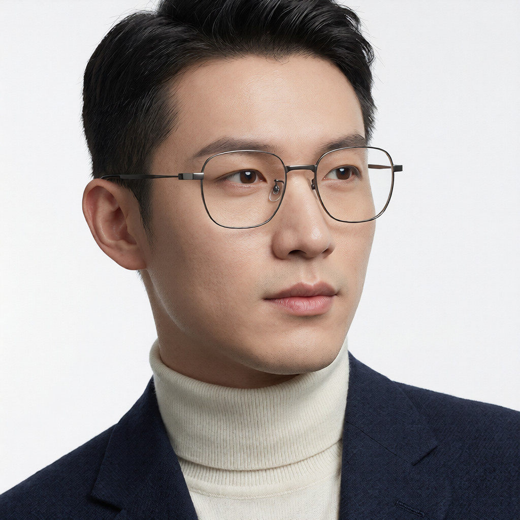 超轻纯钛细框方形眼镜架男商务百搭防蓝光护眼近视镜框品质型男