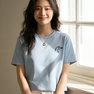 t恤女装 纯棉女生上衣短袖 宽松全棉半袖 恐龙印花休闲夏季 230g新款