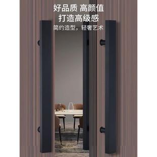 玻璃门拉手全黑不锈钢方管推拉门黑色把手木门门把手商铺门把手方