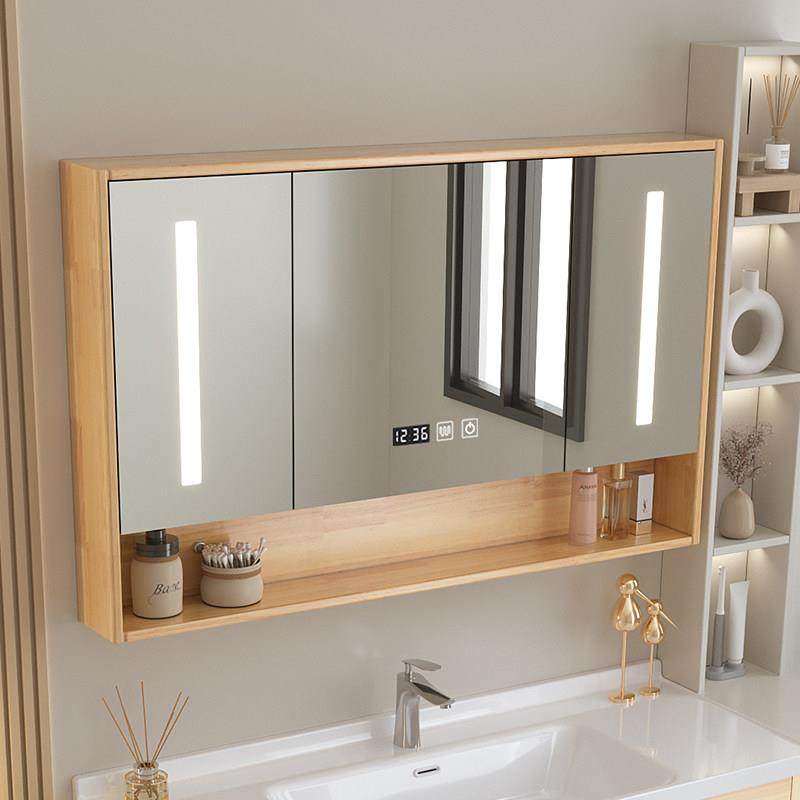简单的实木镜子柜浴室镜子与储物架壁挂式储物柜橡木储物柜分离