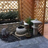 石雕流水钵石槽户外禅意庭院装 饰石头水景观青石盆鱼缸摆件石灯笼